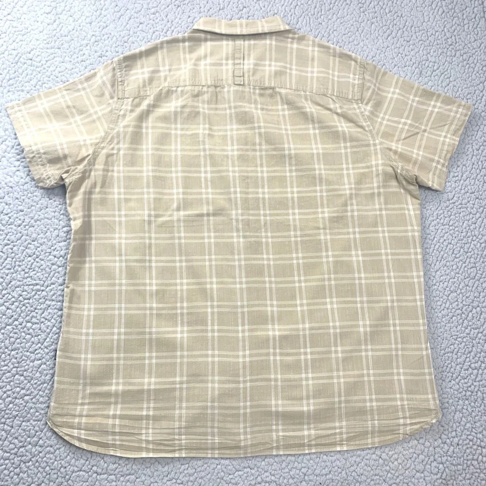 The North Face Button Down Mens XL Tan Plaid Short‎ Sleeve Cotton Pocket Shirt